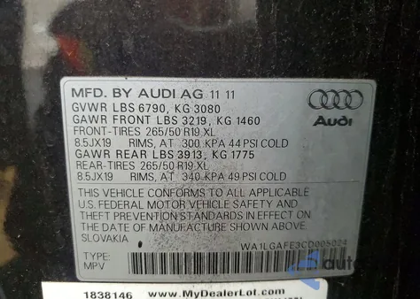 2012 Audi Q7 Premium Plus z USA, uszkodzony, nr VIN WA1LGAFE3CD005024